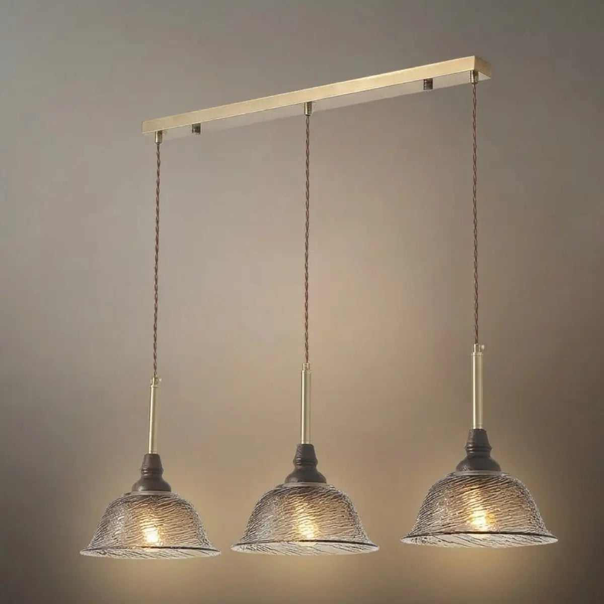 Vintage Pendant Light -- Iron Glass & Walnut Wood